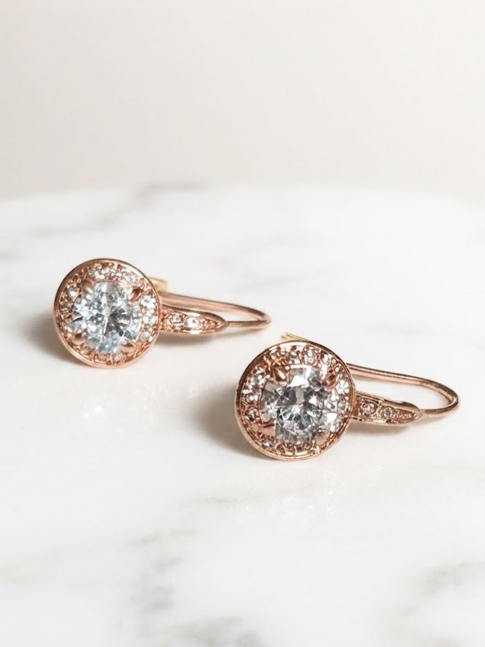 Rose Gold Halo Crystal Drop Earrings - Brand - Picture 2 of 4